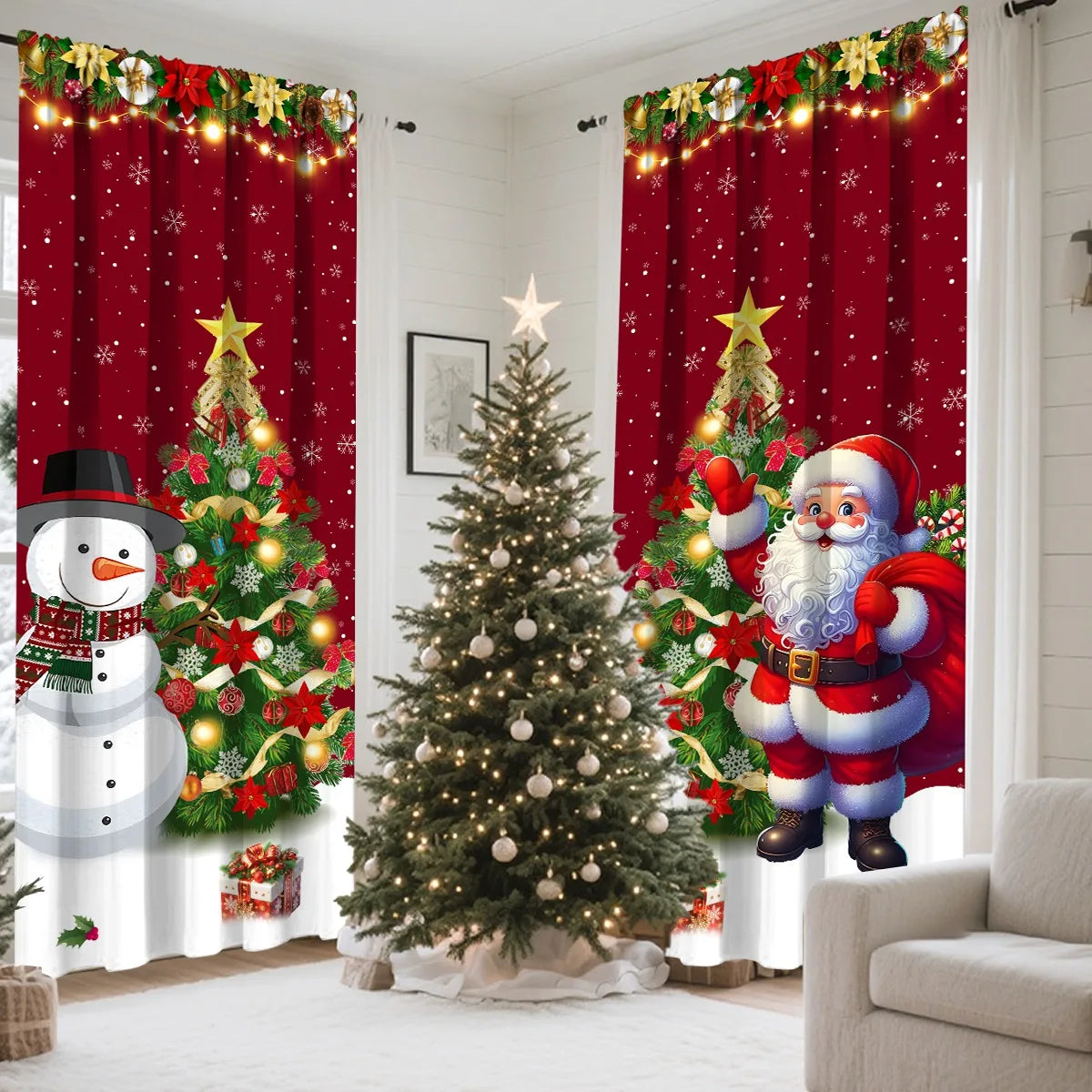 2pcs Christmas Curtain Merry Christmas Decoration for Home 2025 Xmas Curtain Window Ornaments Navidad Natal New Year Gift 2026