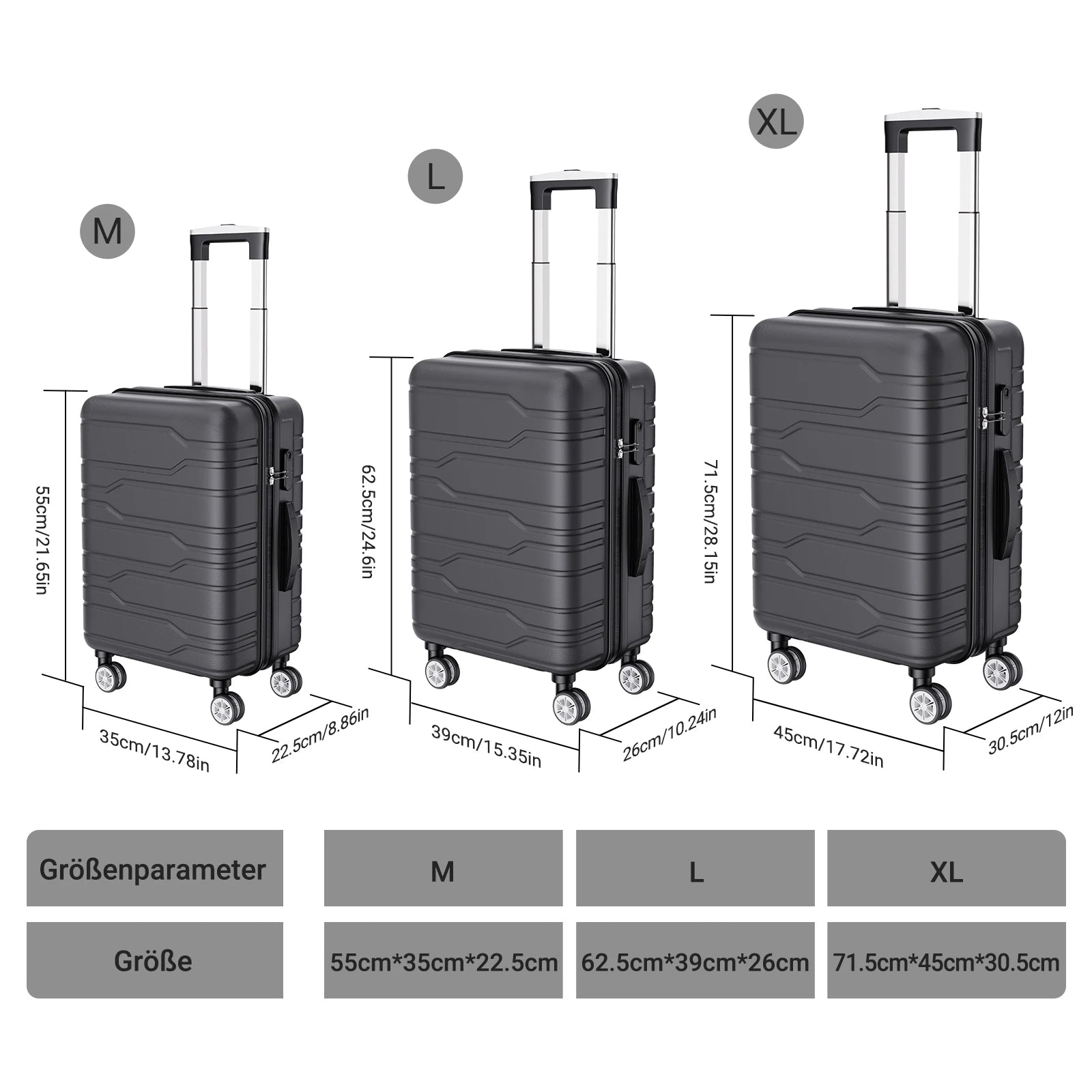 Luggage Set of 3 with Lock, 4 Rolling Spinner Wheels, ABS Lightweight Trolley Travel Suitcase for Hand Luggage Business Trip