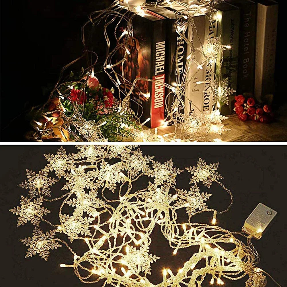 Christmas Snowflake Fairy Lights 4M 96Led Curtain Lights Snowflake String Lights for Halloween Thanksgiving Christmas Decoration