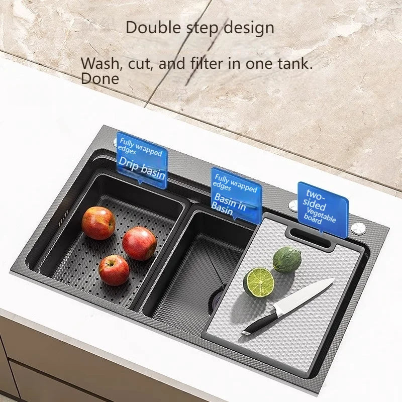 Stainless Steel Gray Kitchen Sink Multifunctional Stain and Scratch Resistant Large Single Slot Household Wash Cuisine Basin