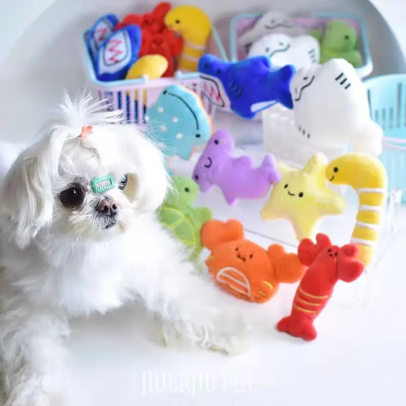 2025 New Cartoon Marine Animal Plush Toy Mini Dog Toy Cute Creative Voice Activated Starfish Turtle Crab Pet Toy Pet Supplies