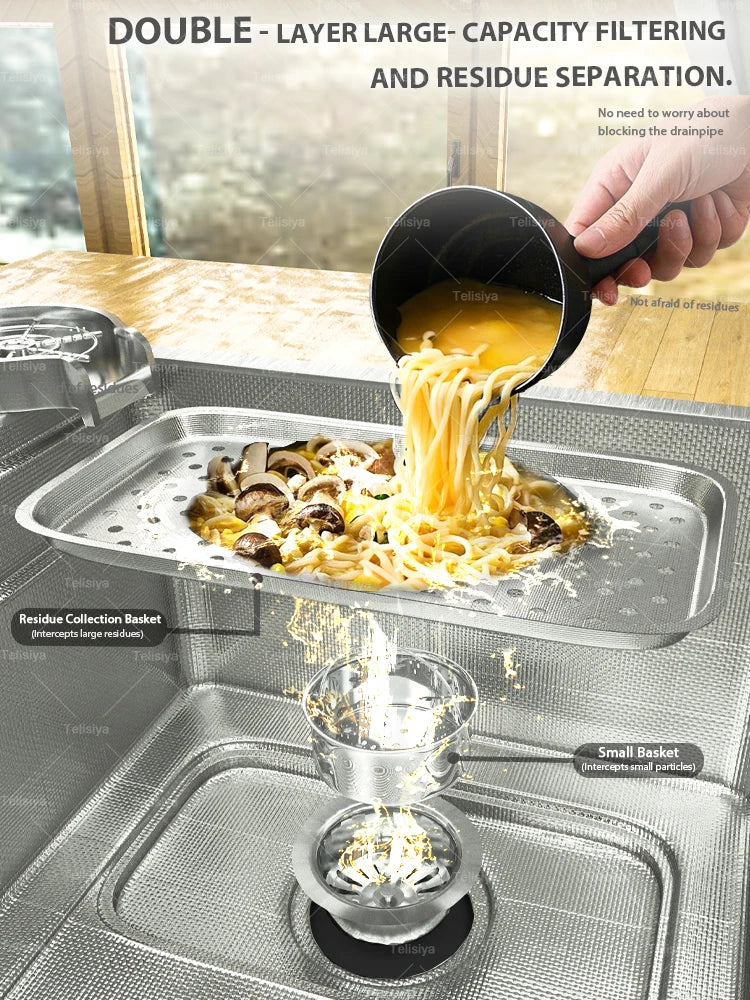 304 Stainless Steel Kitchen Sink Silver Large Single Slot Undermount Multifunction Sinks Dishwashing Basin