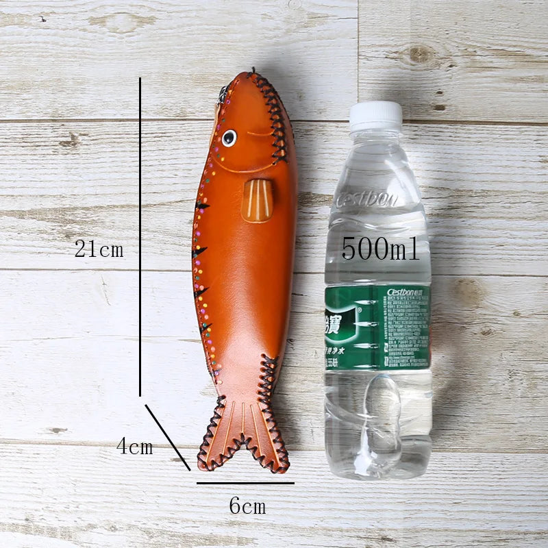 Head Layer Cowhide Creative Pencil Case Salted Fish Flip Storage Bag Personalized Fish Zero Wallet Storage Gift Giving Work Gift