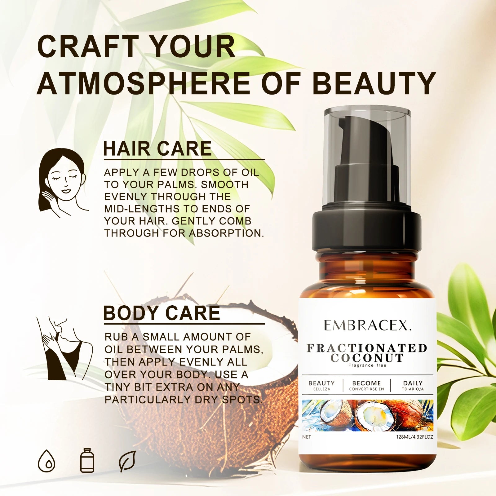 128ml Fractionated Coconut oil Oil Carrier Oils Aromatherapy For Women And Man All Skin/Hair Types Massage Natural Ingredients