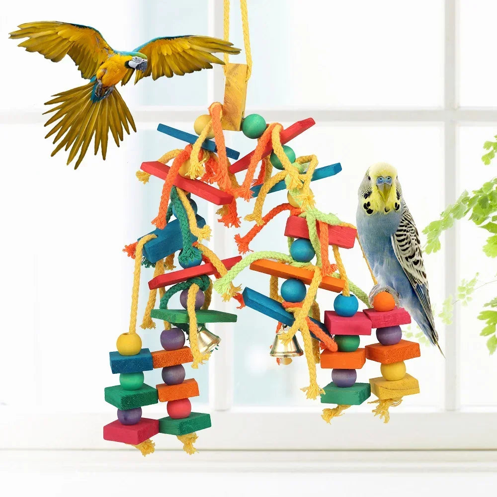 Wood Parrot Bird Toys Love Bird Cage Funny Training Bird Toys Cotton Rope  Resistant Tearing Toy  Pet Product