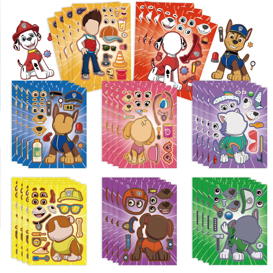 Cartoon Paw Patrol Birthday Party Supplies DIY Make a Face Puzzle Stickers Christmas Classroom Rewards Birthday Gifts for Kids