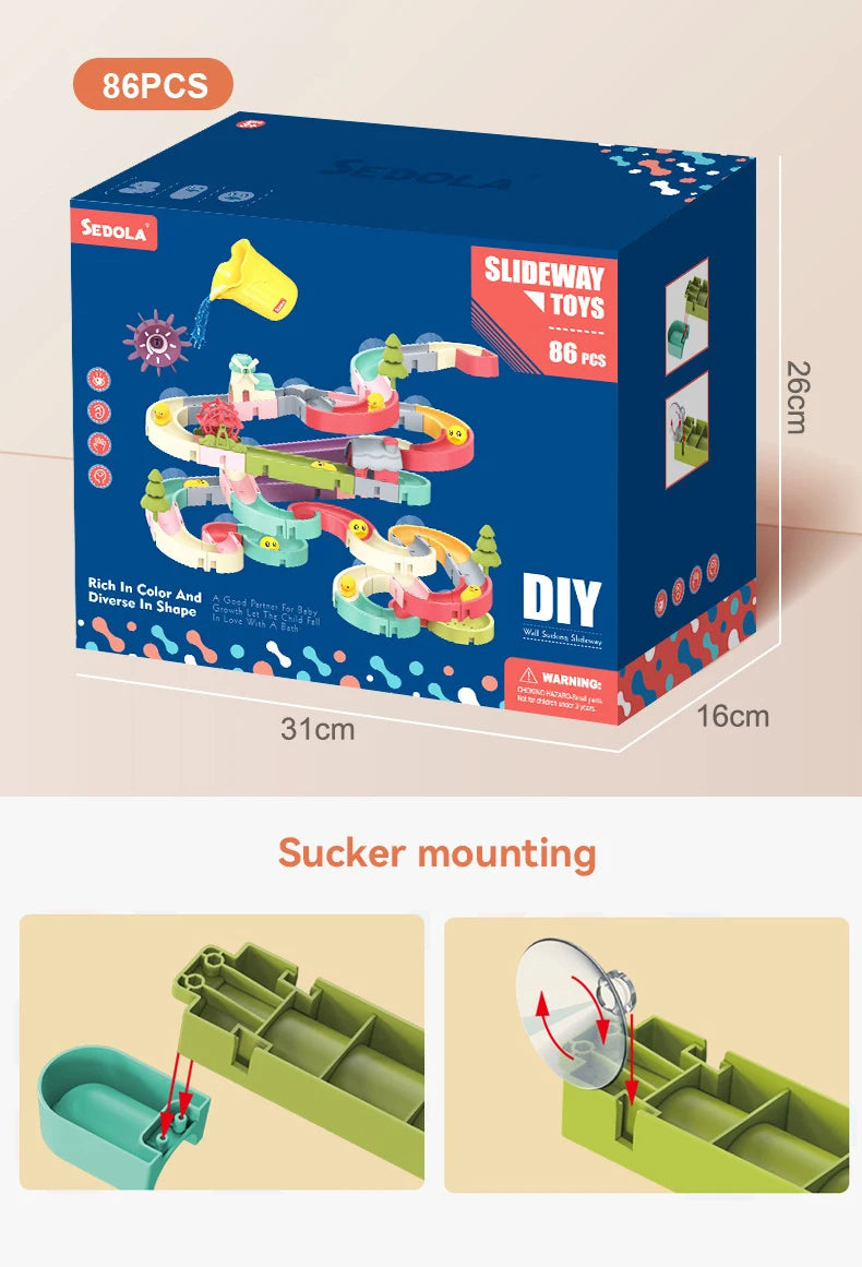 Baby Bath Toys DIY Assembling Track Bathroom Bathtub Kids Slide Paradise Play Water Toy Set Duck Slide Toy For Children Toddler