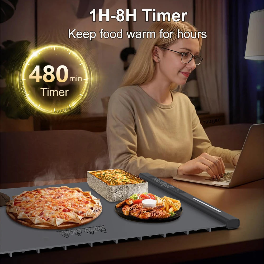 Food Warmer Plate Electric Warming Tray for Food Fast Heating Food Warming Pad Foldable Food Warming Mat Electric Food Warmer