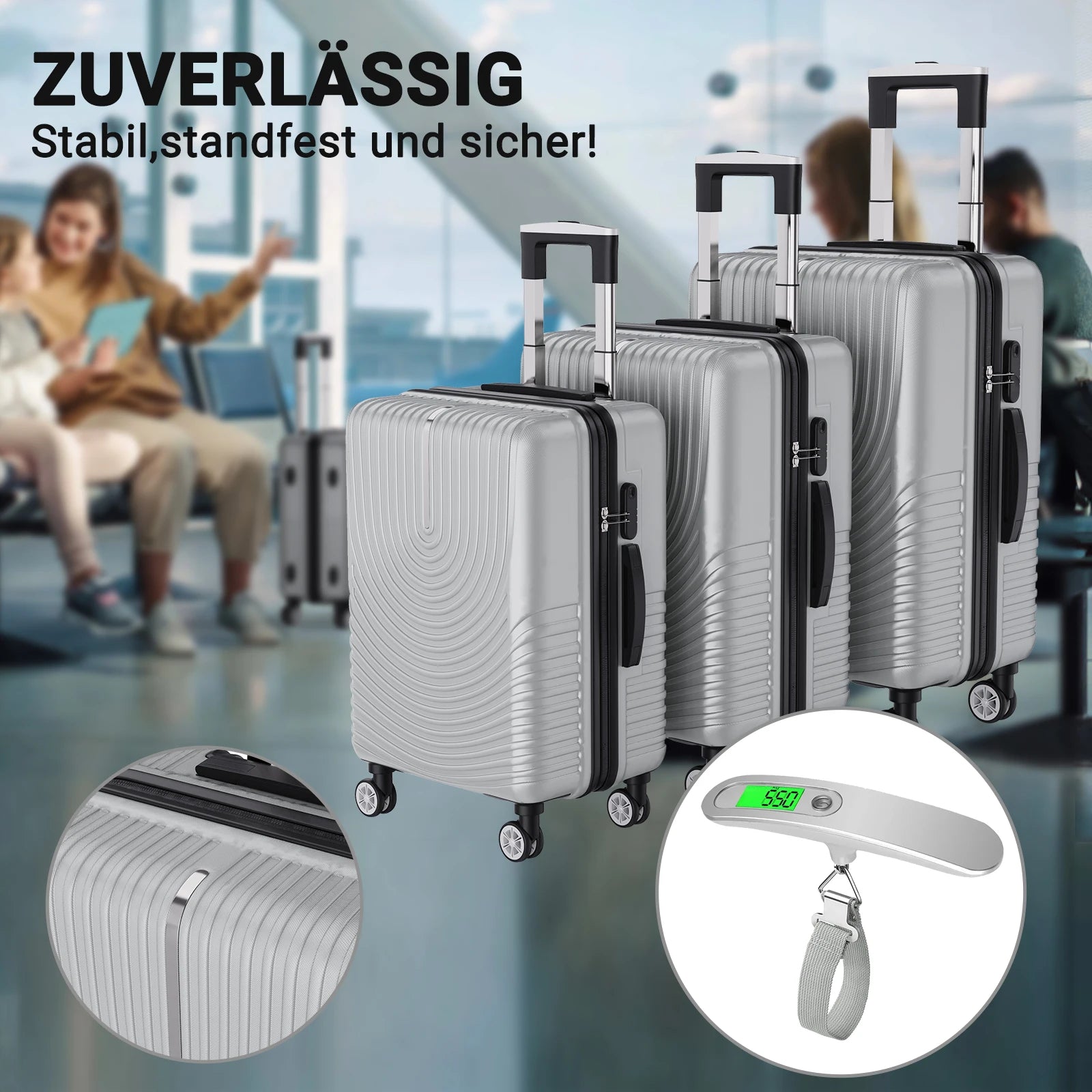 Luggage Set of 3 with Lock, 4 Rolling Spinner Wheels, ABS Lightweight Trolley Travel Suitcase for Hand Luggage Business Trip