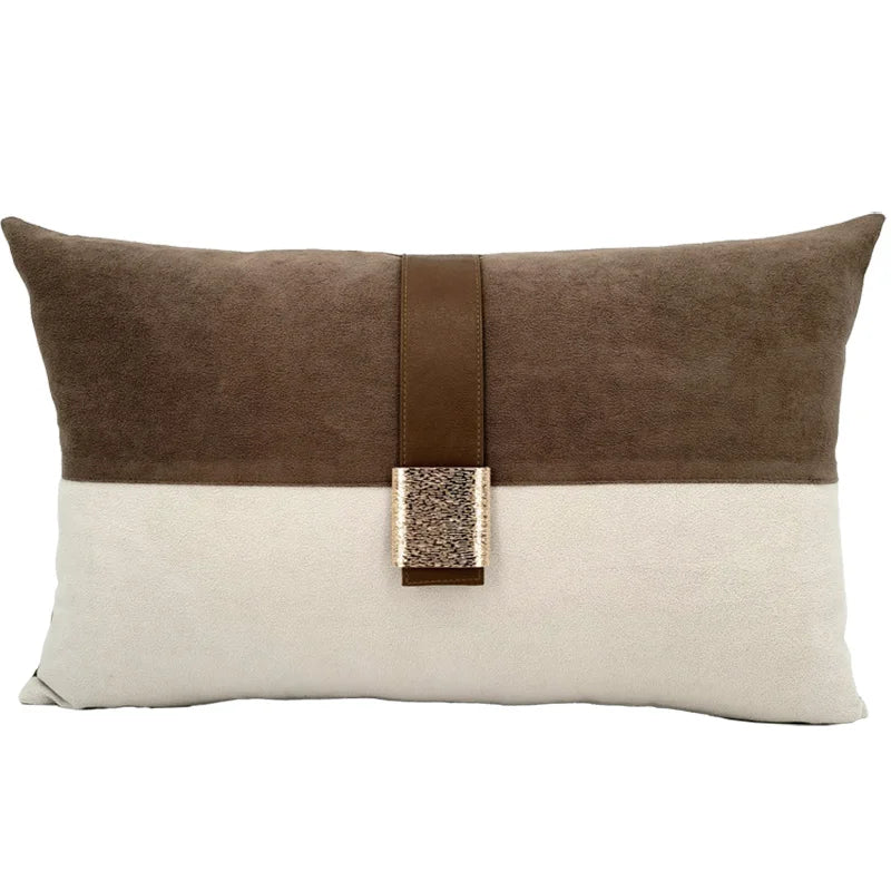 light luxury brown cream /orange grey patchwork cushion cover pillowcase sofa waist pillow cover with golden buckle
