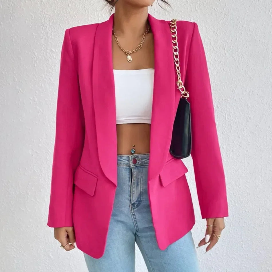Elegant Casual Solid Color Blazer Vintage Formal Business Chic Suit Jackets Female Outerwear Long Sleeve Open Stitch Slim Coats