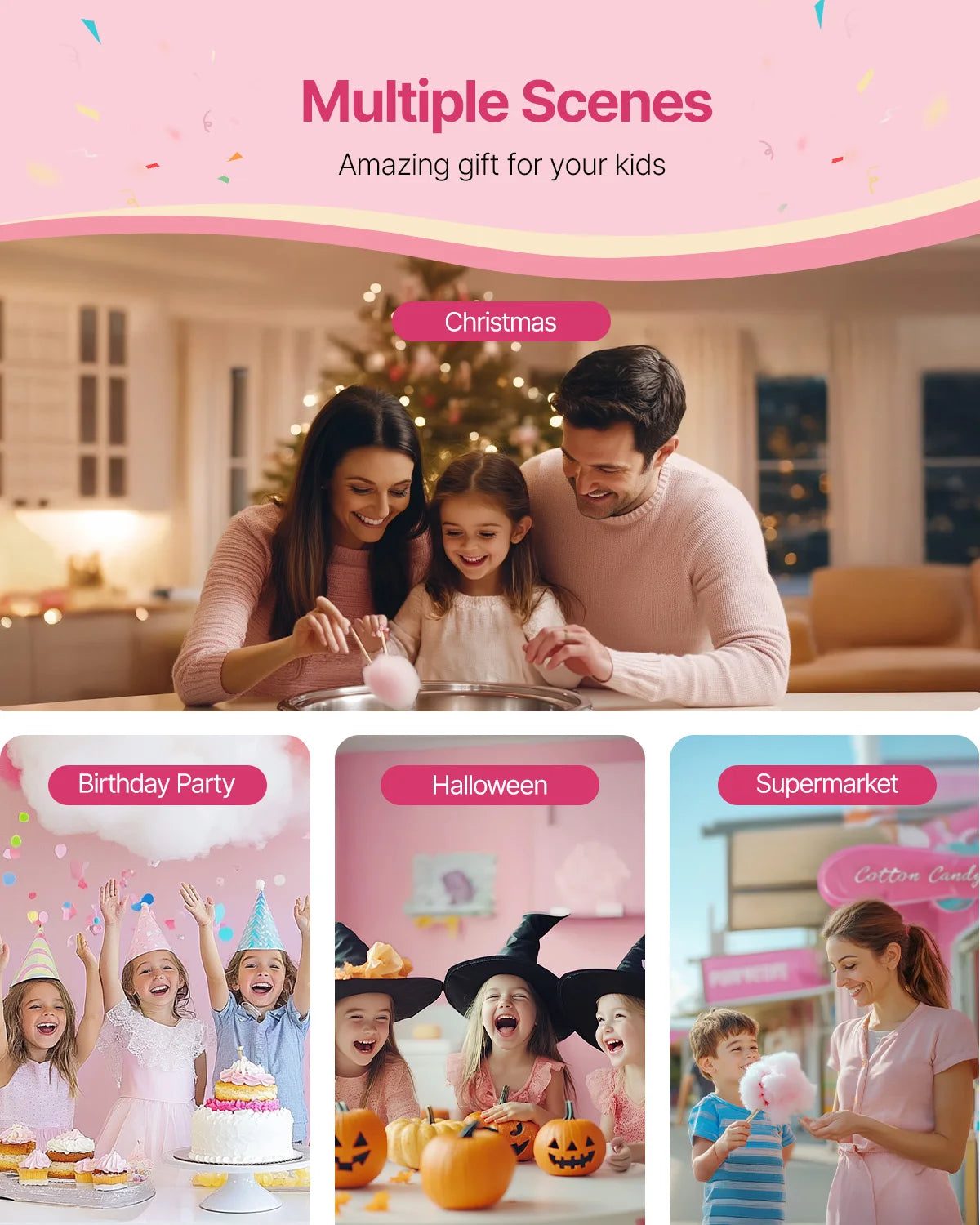 SucceBuy Electric Cotton Candy Machine 1000W Commercial Candy Floss Maker with Stainless Steel Bowl for  Birthday Family Party