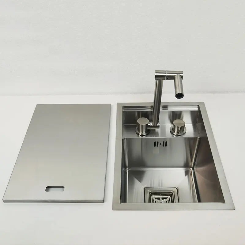 304 Stainless Steel Kitchen Sink for Island Bar, Brushed Finish with Foldable Faucet, Lid Cover, Soap Dispenser, Veg Basin sinks