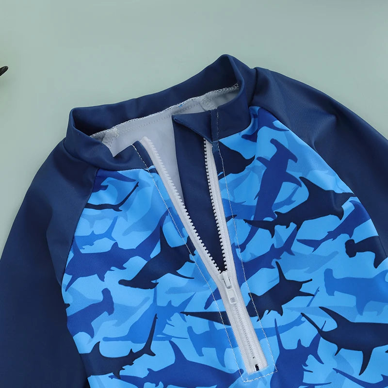 0-36months Toddler Boys Rash Guard Swimsuit Set Animal/Coconut Tree Print Long Sleeve Tops with Shorts and Swim Hat