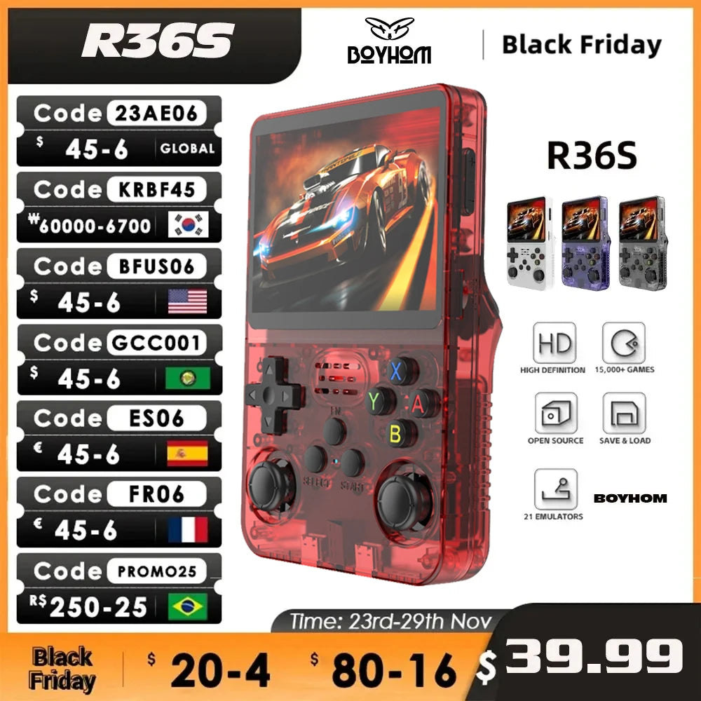 R36S Retro Handheld Video Game Console Linux System 3.5 Inch IPS Screen Portable Pocket Video Player 64G 128GB Games Boy Gift