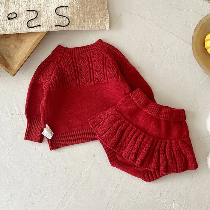 2025 New Autumn 0-3Yrs Children Clothes Suit Long Sleeved Knitted Pullover Sweater+PP Shorts Toddler Baby Girl Clothes Set