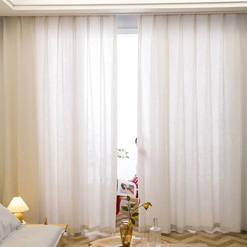 Modern Beige Natural Linen Like Tulle Living Room Flax Sheer Curtains for Bedroom Voile Window S Folds Custom Size Drapes