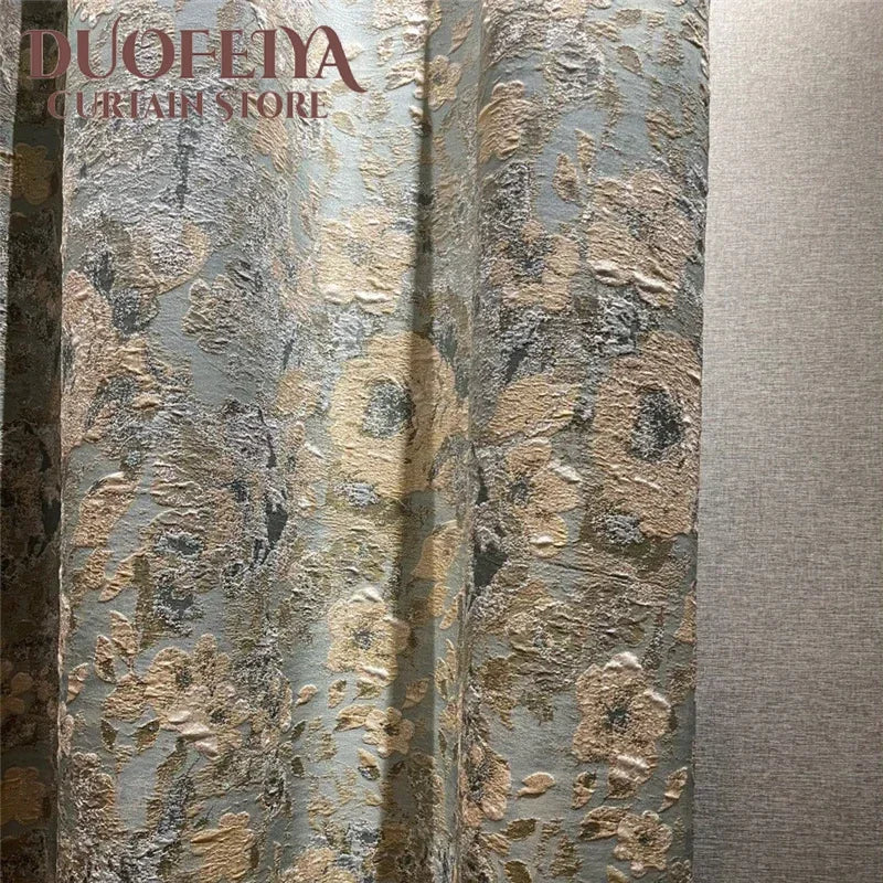 Curtains for Living Room Bedroom Windows High Quality Custom Kitchen Curtains European Top 3D Embossed Stereo Jacquard Blackout