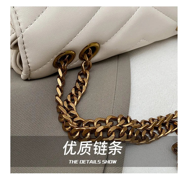 2025 Embroidered Quilted Chain Bag, Women's Luxury Crossbody Purse, Vintage Diamond Pattern Shoulder Bag with Stitching