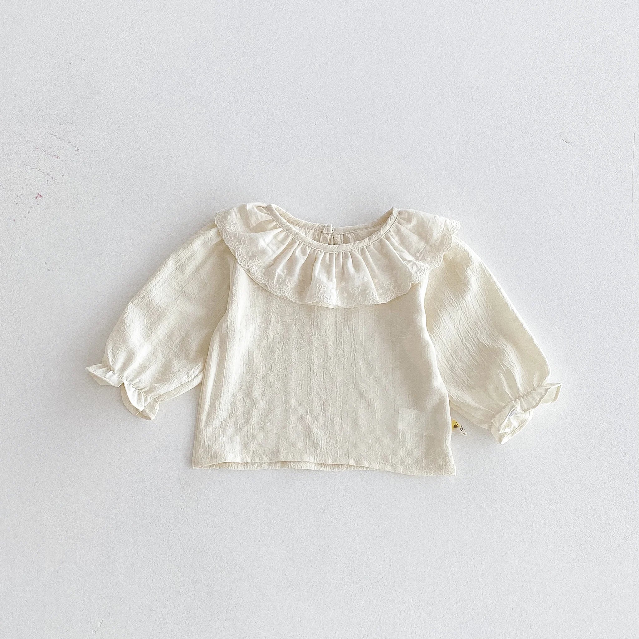 Baby set: Autumn girl baby lapel long-sleeved top + plaid overalls set, sweet and stylish princess set