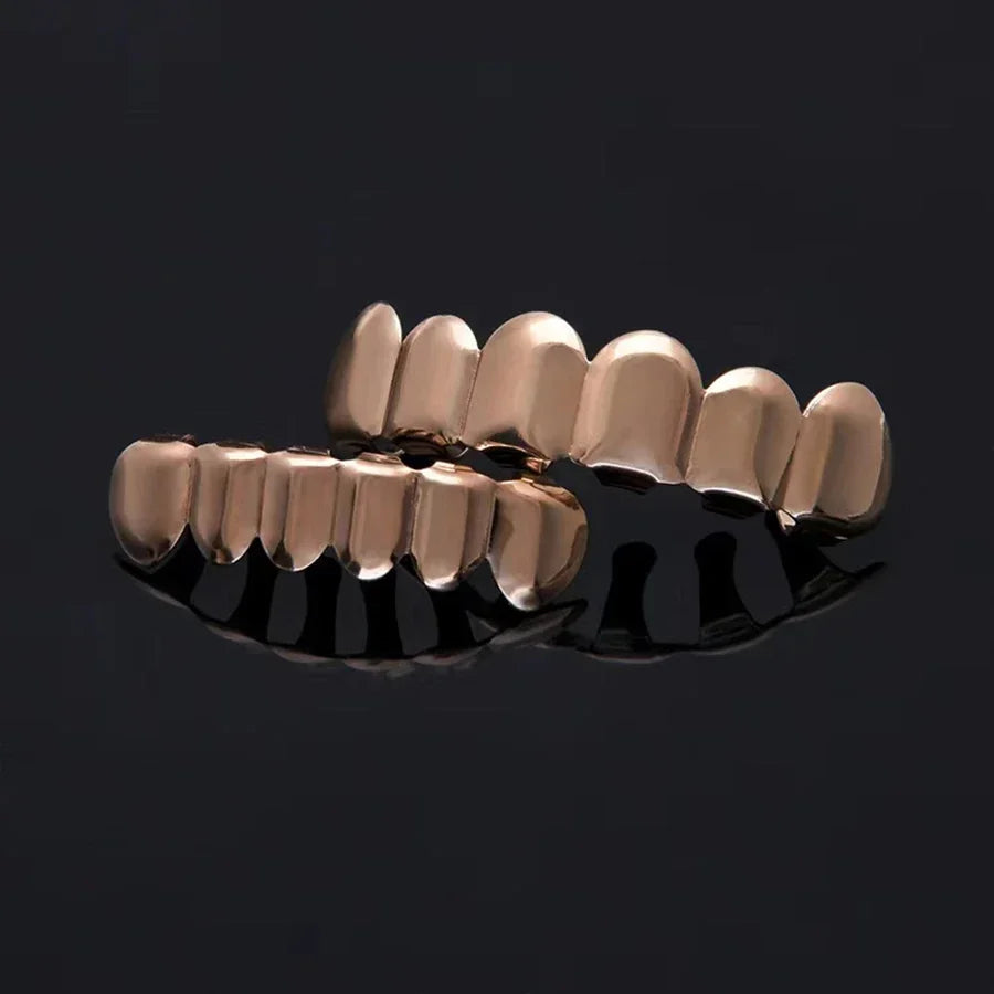 Classic Fashion 6/6 Teeth Grillz Hip Hop 14K Gold Plated Tooth Caps Decor Braces Dental Grills For Women Men Jewelry