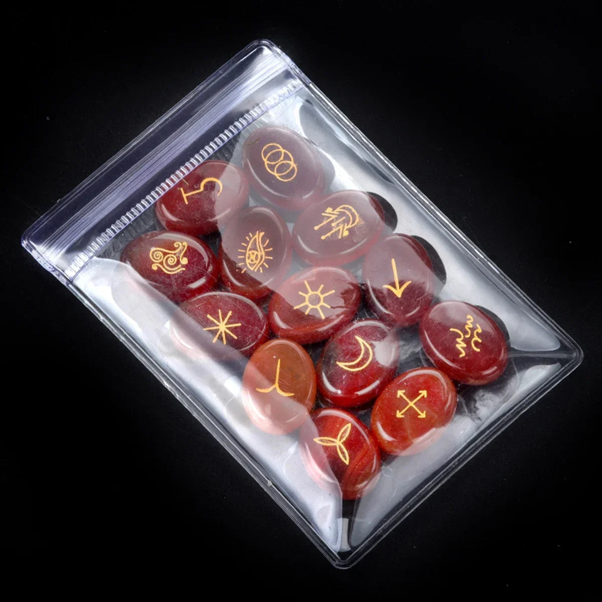 13pcs Witch Runes Natural Crystal Beads Onyx Semi-Precious Carved Ruini Lune Runes Set Decorative Reiki Jewelry Accessories Gift