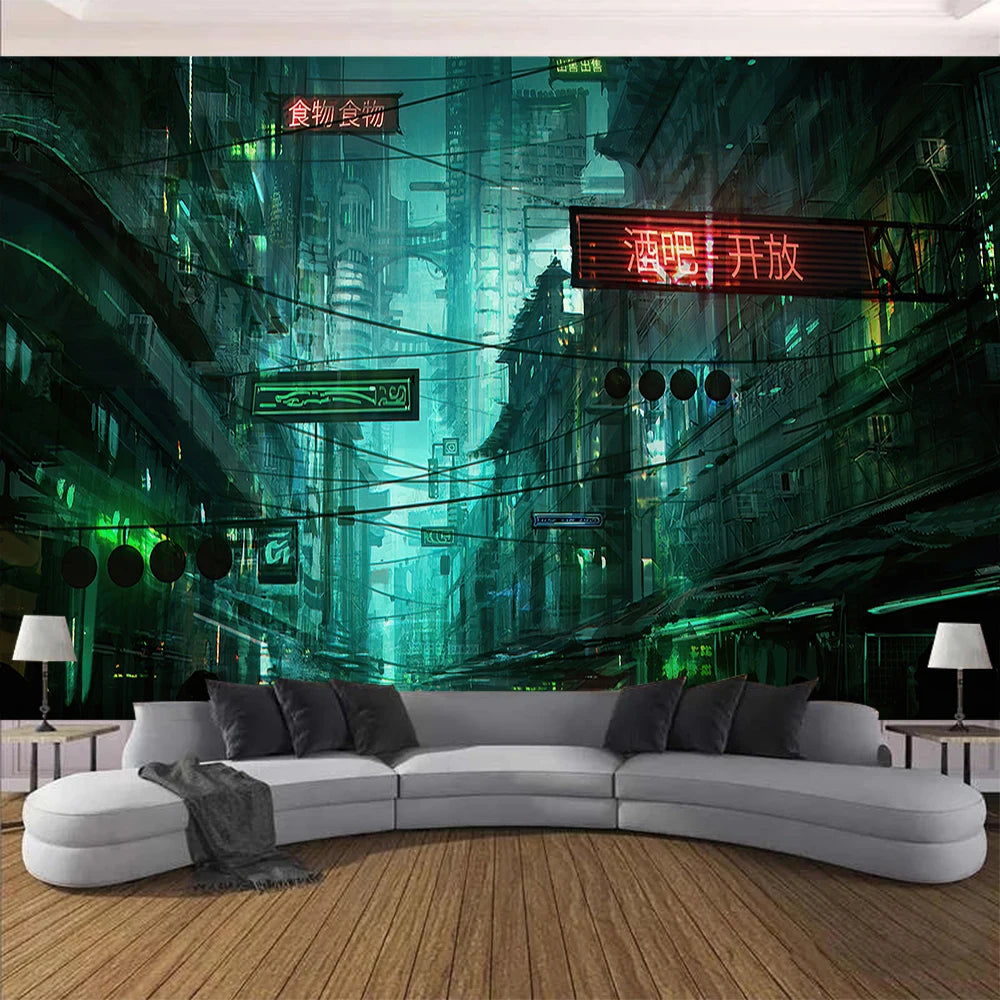 لوحة فنية جدارية من نسيج السايبربانك المستقبلي لمدينة ستيم، ديكورات خلفية أنمي هيبي عتيقة مستوحاة من المجرة المخدرة