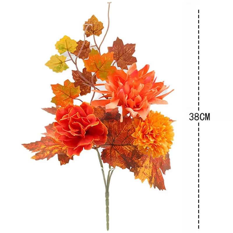 35cm Autumn Artificial Maple Leaves Bouquet Silk Plants Branch for Halloween Thanksgiving Day Fireplace Festival Home Fall Decor