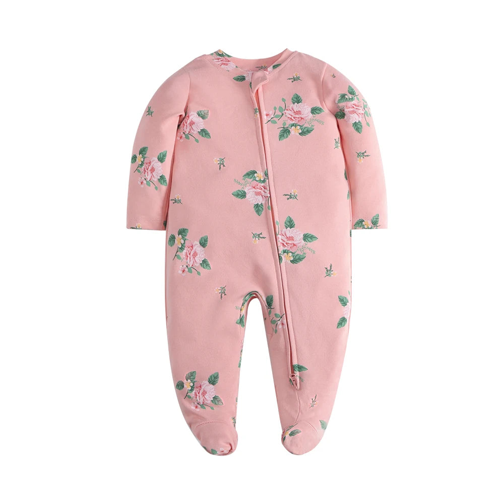 Newborn Footed Pajamas Zipper Girl and Boy Romper Long Sleeve Jumpsuit Cotton Solid White Fashion 0-12 Months Baby Clothes
