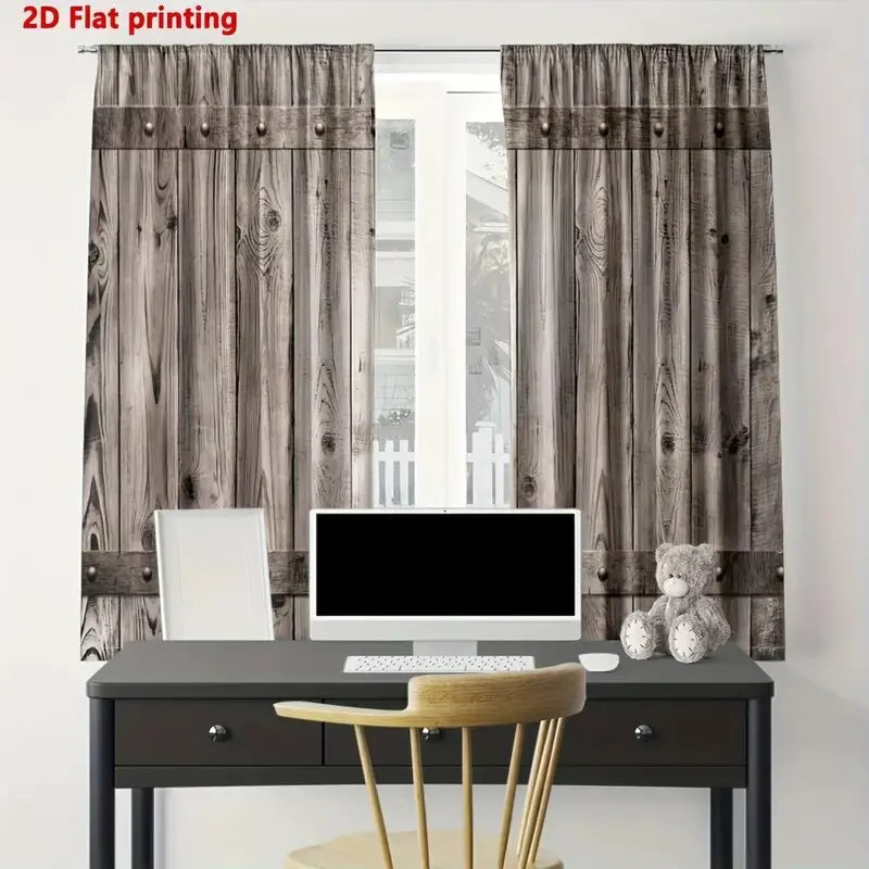 2pcs- Classic barn door pattern printed curtains, window decorations, home decorations, room decorations