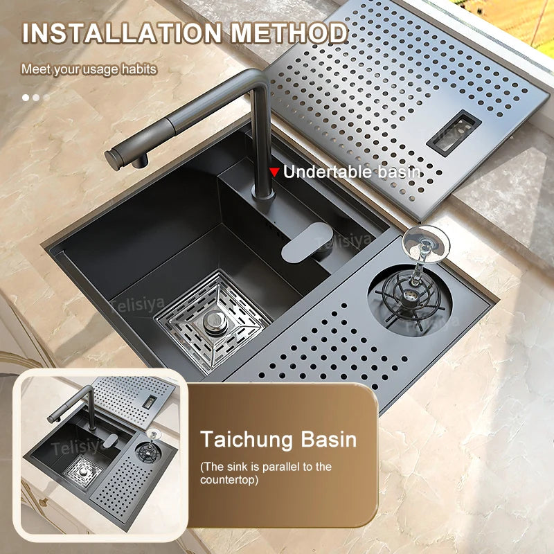 Hidden Sinks Stainless Steel Kitchen Sink Bar Small Single Slot With Lid Wash Basin Balcony Garden Campervan