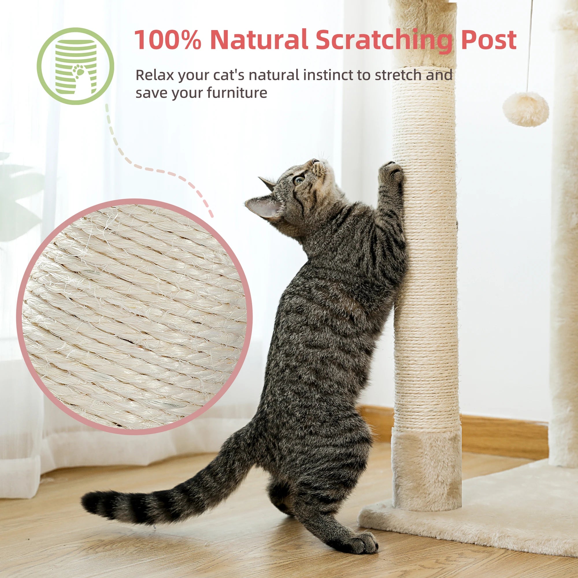 Floor to Ceiling Cat Tree Adjustable Cat Tower Tall Kitty Climbing Play House with Scratching Posts Cozy Condo Perches Hammock