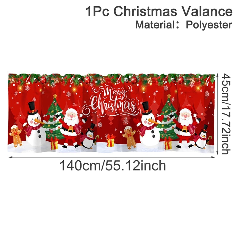 Christmas Short Curtains Valances Christmas Decorations for Home 2025 Xmas Ornaments Windows Treatments for Kitchen Bathroom