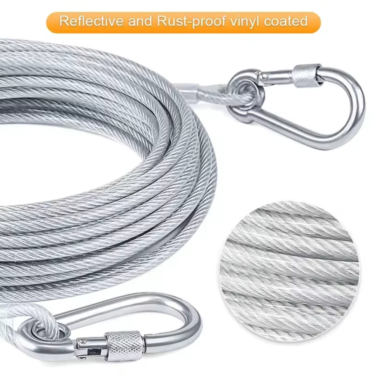 4.6m/9m/15m Double Leashes Stainless Steel Dog Tie  Strap Cable Leash Raction Rope with Metal Buckle Steel Wire Collar Outdoor