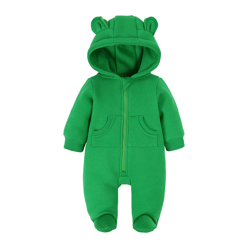 2025 Newborn Baby Romper Warm Clothes Winter Thicken Fleece Hooded Bear Onesie Toddler Boy Girl Jumpsuits Infant Pajamas