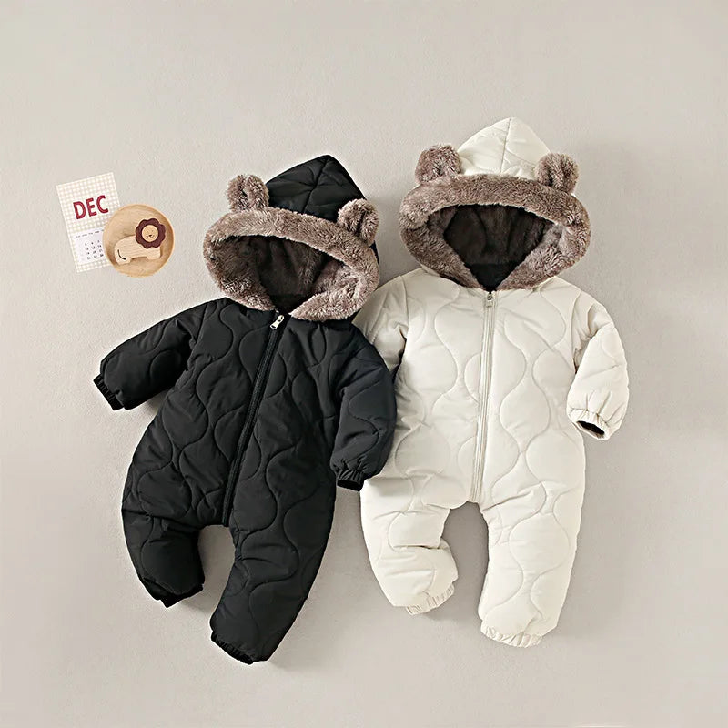 0-3Y Newborn Baby Bodysuit Children's Down Cotton Jacket Bear Ear Velvet Plush Jumpsuit Thick Rompers Baby Boys Girls Bodysuits