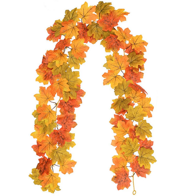 200cm Artificial Vines Red Autumn Maple Leaves Fake Garland For Home Christmas Halloween Thanksgiving Party Fireplace Fall Decor
