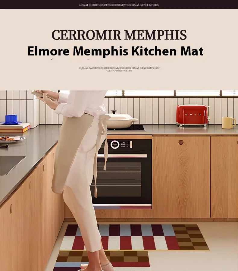 VIKAMA Retro Striped Simple Kitchen Floor Mats Diatomite Water-Absorbent Non-Slip Foot Mats Scrubbable Home Decoration Summer