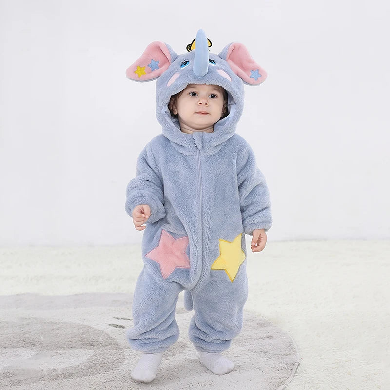 Miniso Lovely Elephant Newborn Baby Rompers Toddler Boy Girls Cosplay Animal Cute Warm Cosplay Costume Outfit