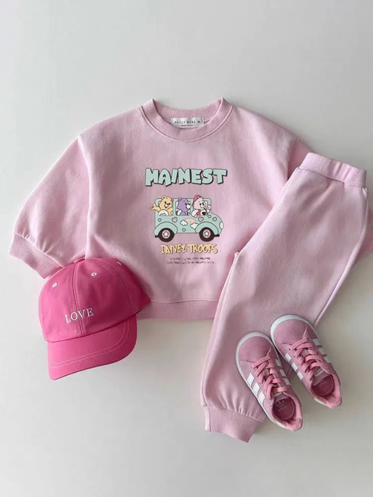 Trendy Brand Cute Bear Children's Sweatshirt + Pants 2pc/set Spring Fall Clothing Loose Casual Tracksuit Girl Long Sleeve Suit
