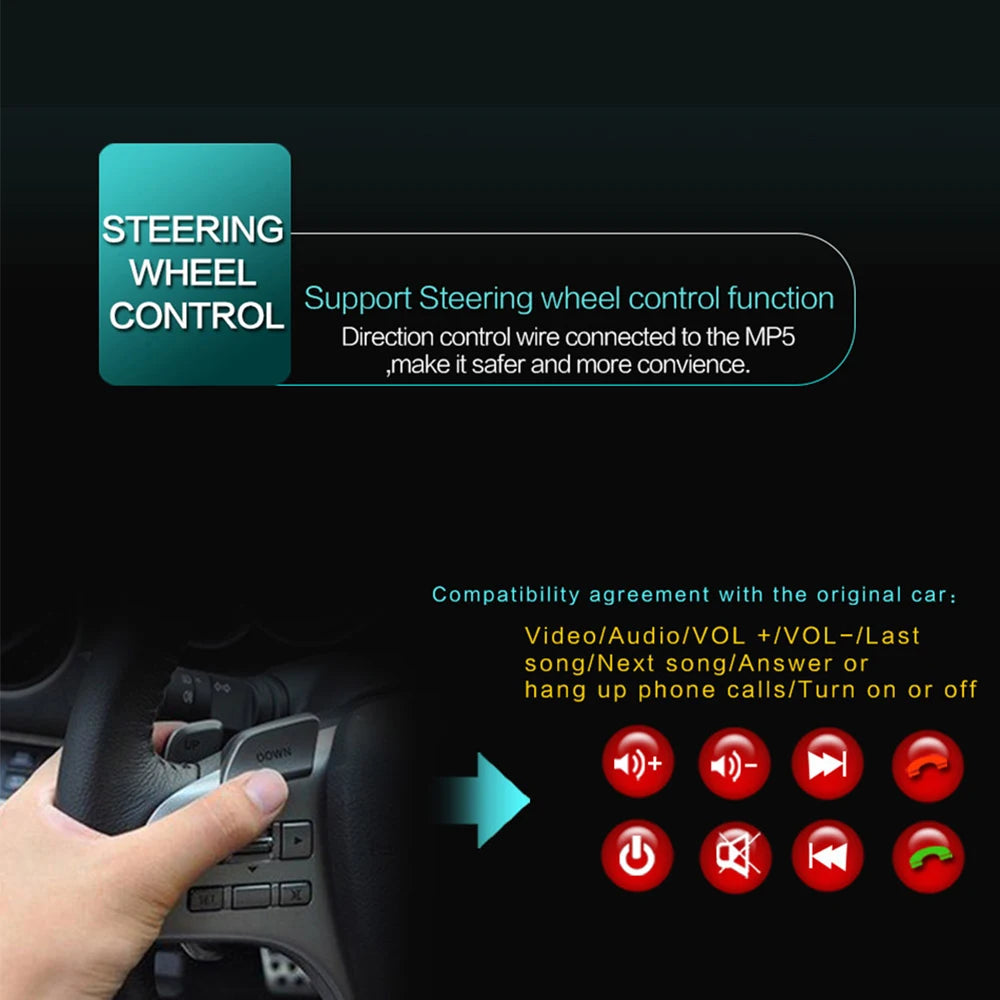 Podofo 1Din MP5 Player Mirrorlink Multimedia Player Bluetooth FM USB EQ 4Core 7 ''Retractable Screen Touch Screen Car Radio