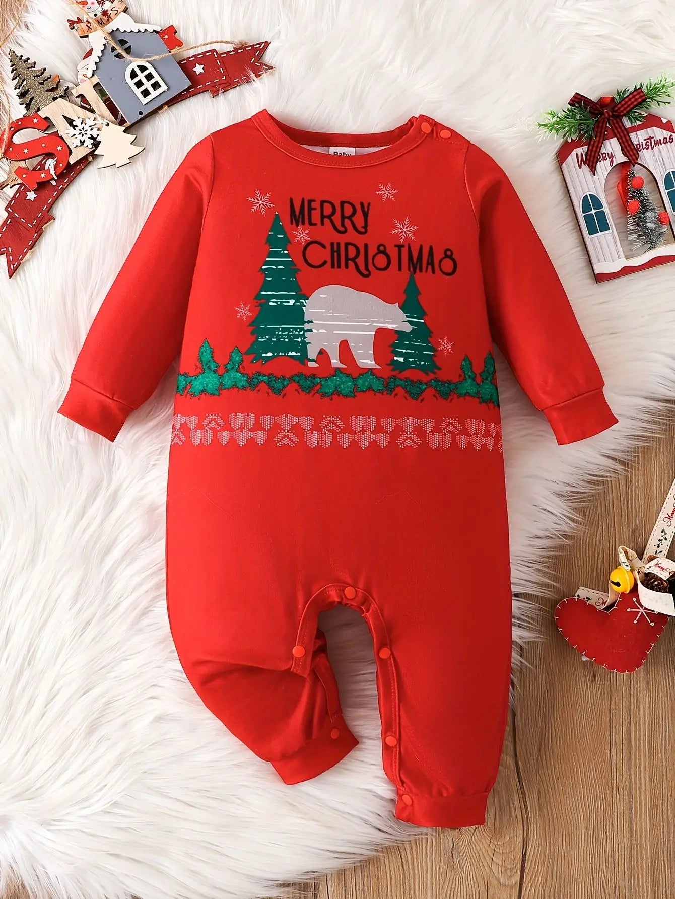 Prowow Baby Christmas Clothes 2025 Cartoon Pattern Green Romper Xmas Jumpsuit For Kids Newborn New Year Baby Costume Boy Girls