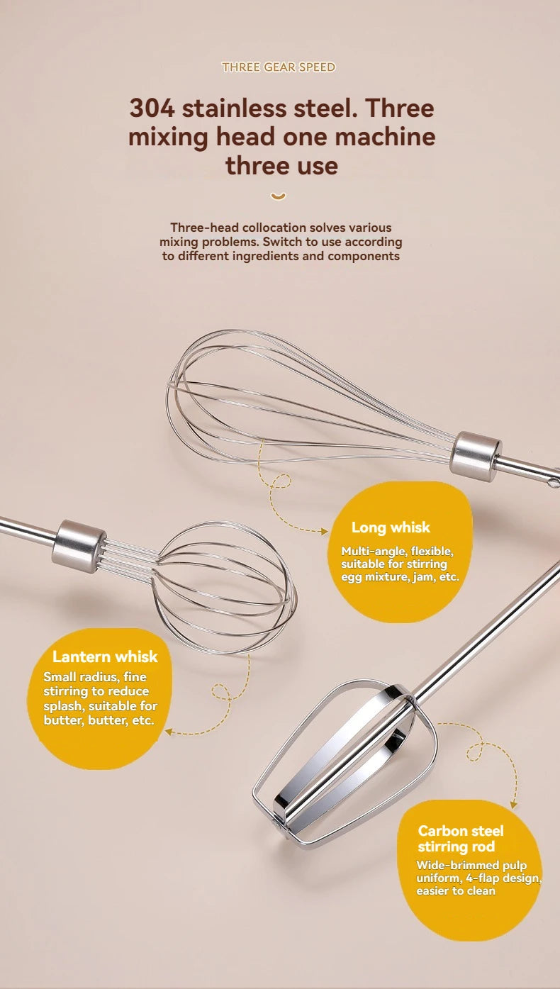 Cordless Multi-Use Whisk System | Compact Handheld Mixer with Milk Frother & Auto-Stirring for Baking, Coffee, and Cream