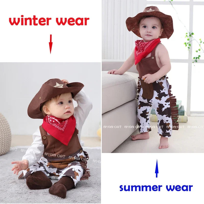 Umorden 3-24M 2-3T Toddler Infant Baby Boys Cowboy Costume Romper 3pcs/set Suspenders Style 4 Seasons 2 Wear Way