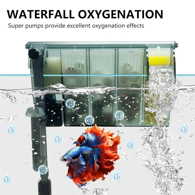 220V Aquarium 3 in 1 Adjustable Filter Fish Tank Wall Mounted Filters Biological Filtration Water Purification Circulation