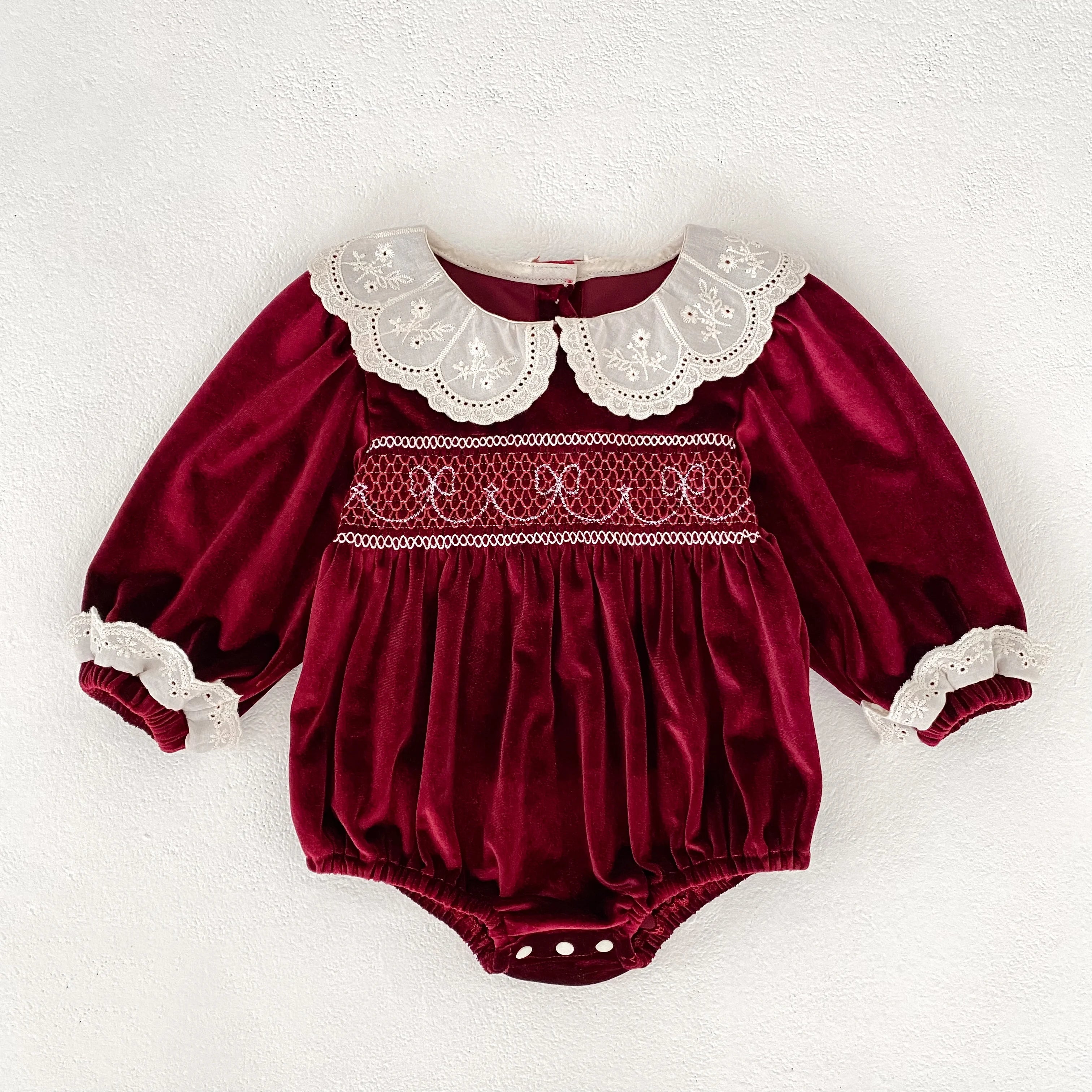 2025 Christmas 0-24M Baby Girls Jumpsuit Casual Bow Embroidered Long Sleeves Newborn Romper Christmas Party Toddler Cute Clothes