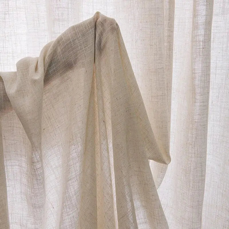 Modern Beige Natural Linen Like Tulle Living Room Flax Sheer Curtains for Bedroom Voile Window S Folds Custom Size Drapes