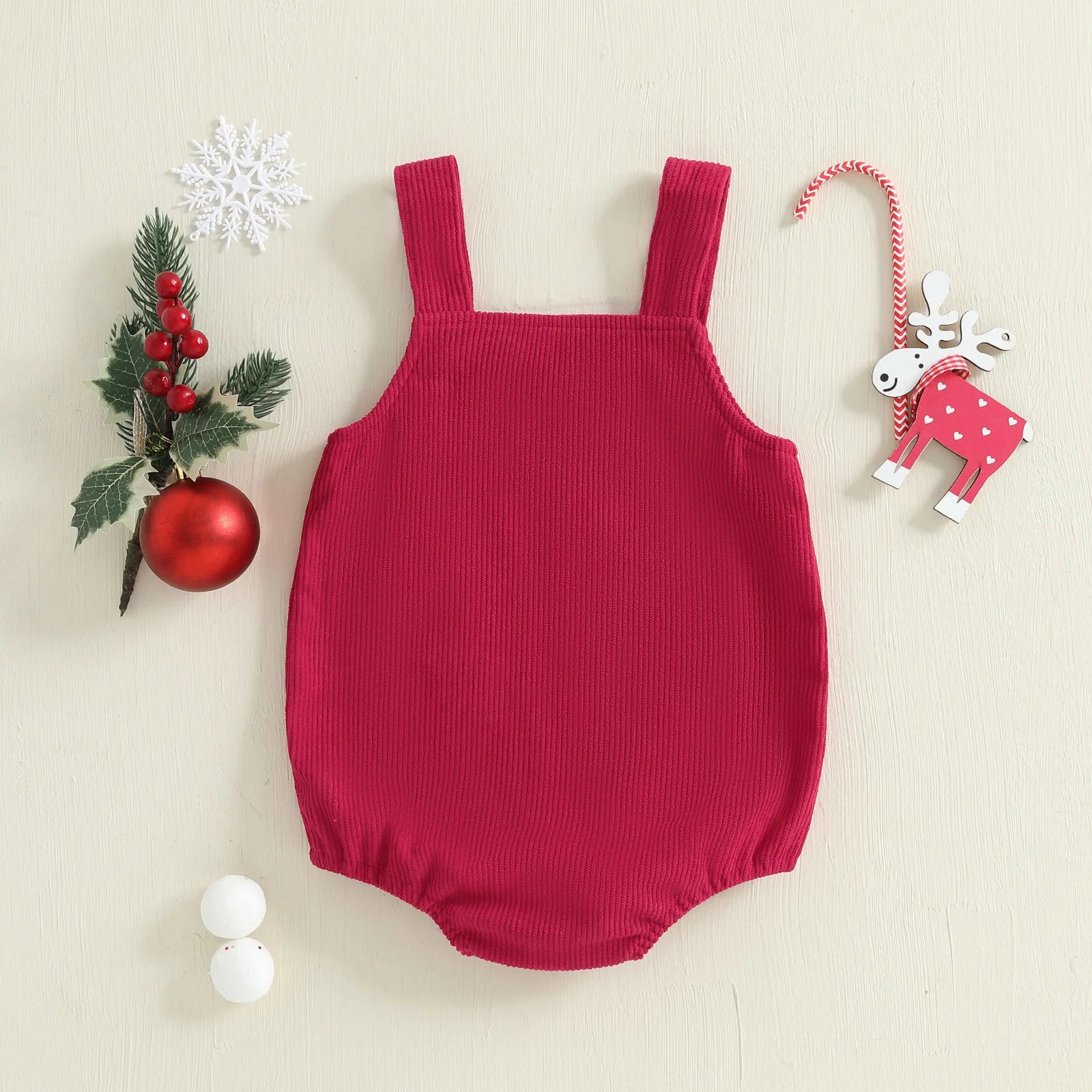 Baby Clothing Christmas Cotton Corduroy Suspender Romper 0-18M Newborn Baby Girls Boys Reindeer Embroidery Sleeveless Bodysuit