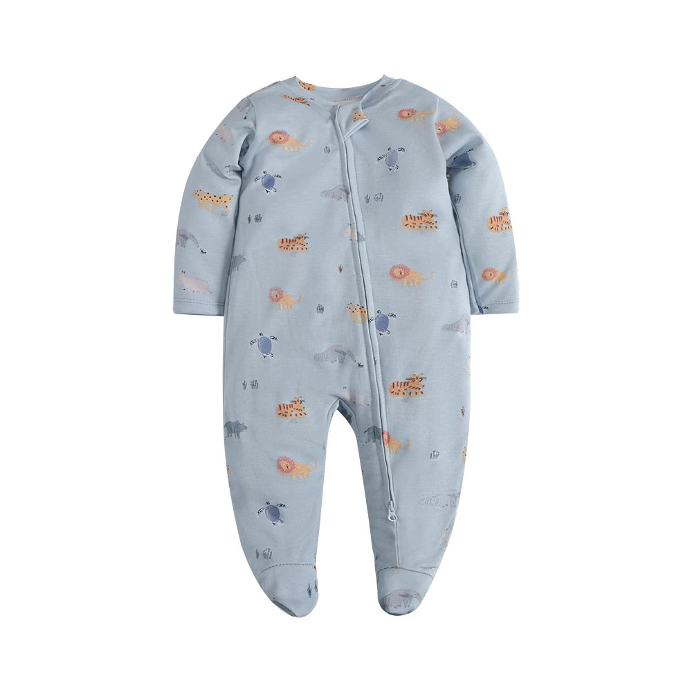 Newborn Footed Pajamas Zipper Girl and Boy Romper Long Sleeve Jumpsuit Cotton Solid White Fashion 0-12 Months Baby Clothes