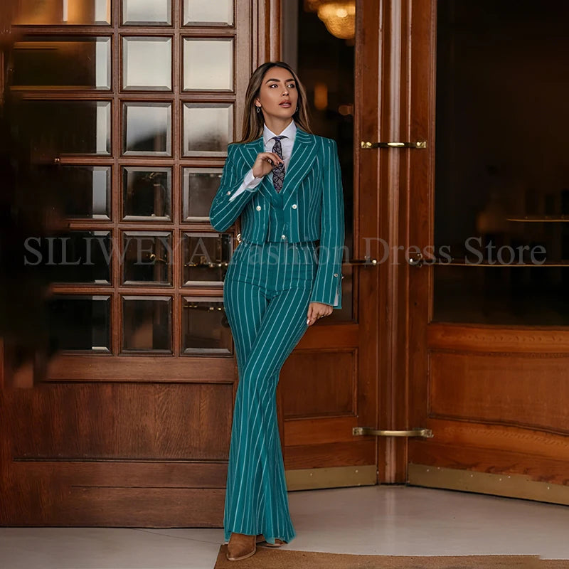 Smart Casual Women 3 Piece Set Stripes Jacket Pants Vest Stylish OfficeFemale Suit Trajes De Mujer Elegante